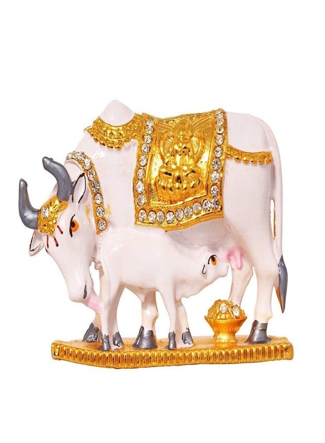 GCT Kamadhenu Cow and Calf Idol (B-94) White Gold Metal Statue for Home Décor Car Dashboard Mandir Pooja Murti Temple Puja Office Table Showpiece - Image 1
